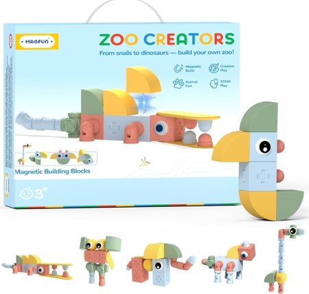 مكعبات مغناطيسية للأطفال – عالم الحيوانات الإبداعي 32 قطعة